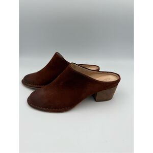 Clarks Womens Brown Leather Spiced Isla Slip On Block Heel Mules Shoes Size 7